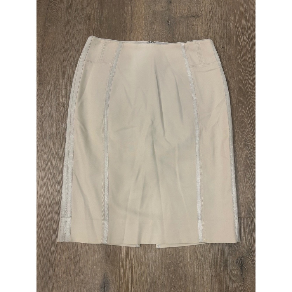 White House Black Market Perfect Form Cream Ribbon Trim Pencil‎ Skirt Size 8 - Picture 2 of 10
